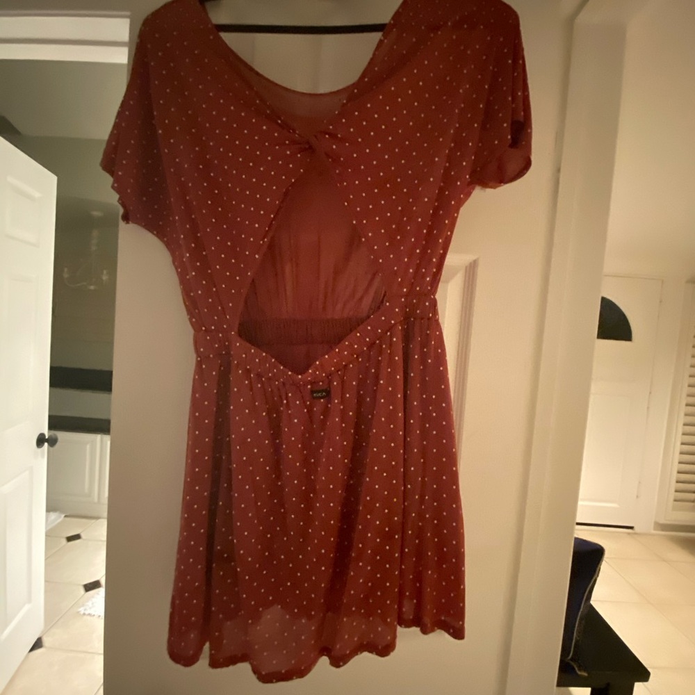 Rust and white polka dot dress